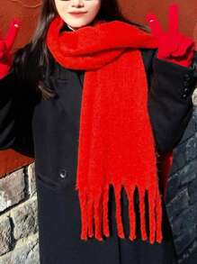 1pc Solid Color Women's Winter Scarf,  Winter Warm Neck,Autumn And Winter New Tassel Long Scarf, High-End And Thickened Warm And Cold Resistant Multifunctional Shawl Scarf, Suitable For Daily Use By Men And Women Accessories Women