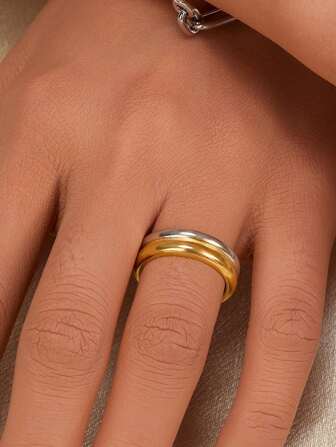 A Classic Personalized Gold And Silver Two-Color 925 Sterling Silver Ring, Fashion Elegant Ladies Ring Suitable For Daily Wear, Send Girlfriend Send Sisters Send Friends Send Mother Send Aunt's Birthday, Holiday Gifts