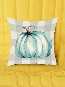 4 pièces/1 pièce Housses de coussin avec imprimé de lettre anglaise à carreaux gris de citrouille d'automne, housse de coussin de décoration de Thanksgiving pour canapé