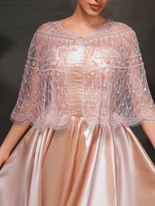 Nuevo chal de trabajo pesado, elegante y sofisticado vestido dorado de noche - Dorado - Ver 8