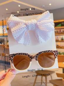 2 Pcs/Set New Baby Girls Boys Cute Solid Color Bowknot Hairband Leopard Asymmetrical Square Kids Children Fashion Glasses Eyewear Hair Accessories Set, Card Only Show, Don't Shipping - Sunglasses+HeadBand - View 5