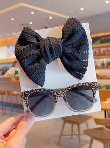 2 Pcs/Set New Baby Girls Boys Cute Solid Color Bowknot Hairband Leopard Asymmetrical Square Kids Children Fashion Glasses Eyewear Hair Accessories Set, Card Only Show, Don't Shipping - Sunglasses+HeadBand - View 8