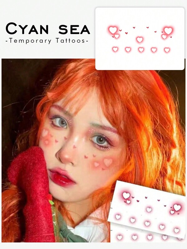 1-3 Sheets Of Waterproof, Sweat-Proof, Washable Temporary Tattoo Stickers With Cute Hearts, Suitable For Holiday Parties, Ins-Style Fashion People