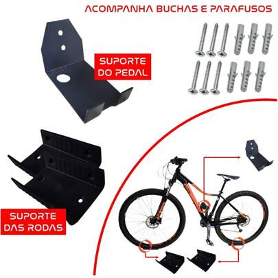 Suporte de Parede Para Bicicleta UNIVERSAL PEDAL Com Furo Para Cadeado