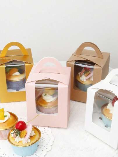 10pcs/15pcs/20pcs/30pcs Heart Shaped Cupcake Boxes With Window,Multi-Color Single Cavity Paper Muffin Boxes,Variety Of Colors,Bakery Packaging Box For Birthday, Party, Holiday, Small Gift
