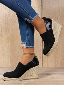 Damen Mode vielseitige Plateausohle Loafers mit dickem Profil und einfarbiger Gewebe-Sohle