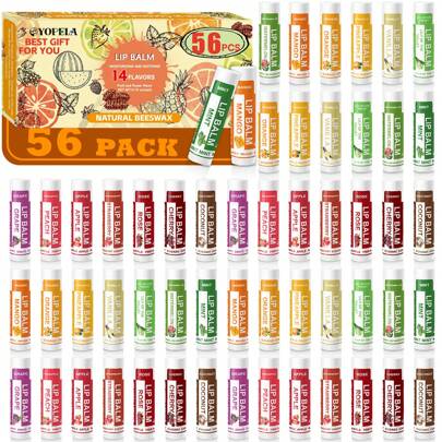 56 Pack  Lip Balm In Bulk With Vitamin E And Coconut Oil Mother's Day Gifts - Moisturizing, Soothing, And Repairing Dry And Chapped Lips - 14 Flavors - Non-GMO