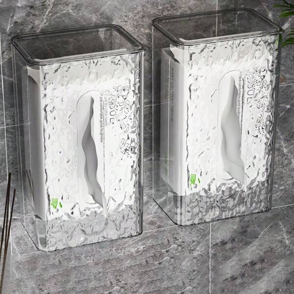 1pc No-Drill Waterwave Pattern Transparent Tissue Box, Made Of Brand New PET Materialen