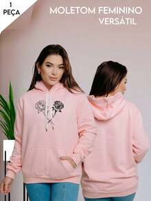 Women's Unisex Kangaroo Sweatshirt Flannel Hooded Coat Floral Cotton Blouse Printed Flowers 7002 - 淺粉色 - 查看 5