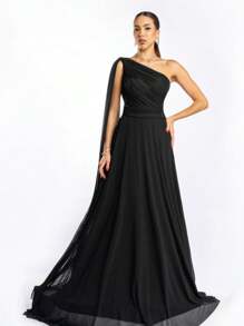 Izabel Glittering Tulle Dress - Long Madrinha Party - màu đen - Xem 2