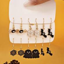 10 chiếc bông tai hợp kim theo chủ đề Halloween, bao gồm các thiết kế bí ngô, dơi, mạng nhện và ma - Nhiều màu - Xem 9
