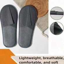 Disposable Thin Slippers, Unisex Household Spa Hotel Guestroom Portable Slippers - Black - View 4