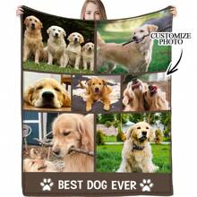 1pc Personalised Flannel Blanket With Multiple Photos, Customize Pet Photos,Cute Puppy Photo,HD Print Custom Photo Blanket, Commemorative Blanket, Great Holiday Gift