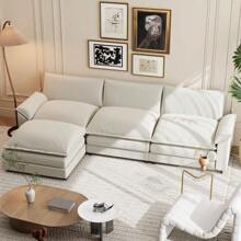 Sectional Sofa 3-Seat Movable Footrest Sofa L-Shaped Sofa With Reversible Toffee Chair - 白色 - 查看 1