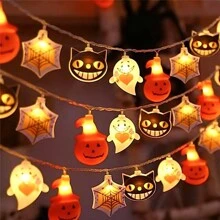 1 set Luces de cadena de Halloween, 10/20/40 LED Ojos de calavera, calabaza, fantasma, araña, decoración de Halloween interior y exterior, decoración navideña, luces de cadena de Halloween con destello de colores, decoración de fiesta, funciona con pilas (pilas no incluidas)