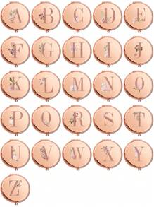 女士金属放大化妆镜折叠双面化妆镜便携式手持镜可放口袋钱包适合户外旅行姓名首字母 26 个字母图案适合情人节母亲节礼物 - 金色 - 查看 6