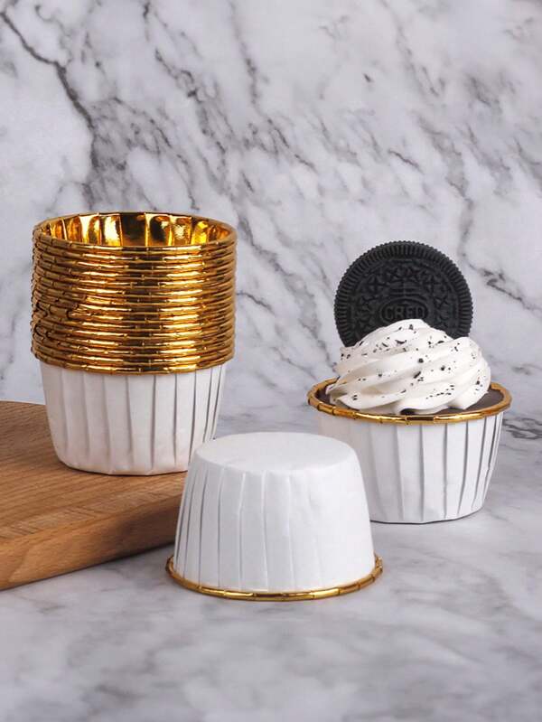 20/25pcs High Quality Luxury White Curled Edge Paper Cups, Cake Cups Baking Muffins, Chiffon, Mousse Cupcakes High Temperature Aluminum Foil Cupcake Cups Bread Oven Cake Trays, Suitable For Weddings And Parties, Holiday Cake Dessert Curled Edge Cups