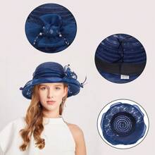 1pc Women's Vintage Floral Organza Derby Hat Kentucky Foldable Hats Fascinator Sun Hats UV Protection For Wedding Tea Party Hat, School