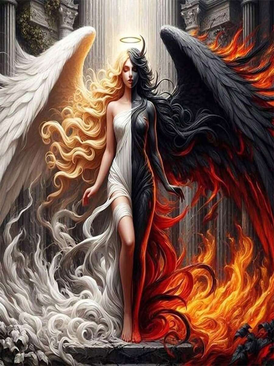 1 set Peinture de diamant design ange - Pleine percée - Strass carrés, 30*40cm