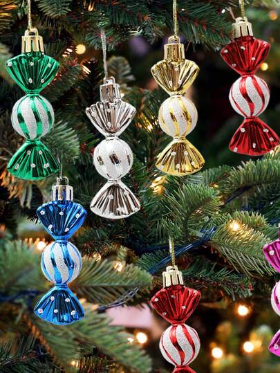 6pcs/Set Festival Colorful Candy Shape Christmas Tree Pendant Decor, Christmas Decor, Decor Room, Home Decor, Bedroom Decor, Holiday Party Decor,Christmas