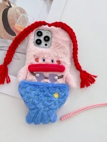Fashion 3D Creative Cute Shaggy Mermaid Wig Plush Anti-Fall Soft Case Compatible With Apple IPhone 11/12/13/14/15/16 Pro Max - Multicolor - View 4