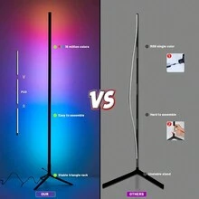 RGB LED Corner Floor Lamp, Smart RGB LED Corner Lamp With Remote Control, Corner Light With Music Sync, RGB Floor Lamp With DIY Colors For Living Room Bedroom Gaming Room, USB Charger (Not Adapter) - 黑色 - 查看 7