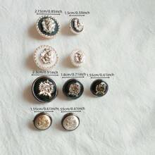 6/12 piezas Botones de plástico con decoración floral vintage bicolor en forma de león para suéter, cárdigan, abrigo DIY accesorios de costura - Blanco y Negro - Ver 3