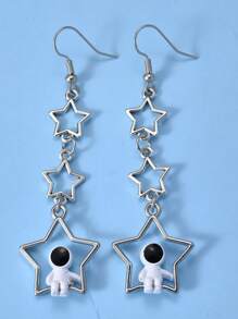 1 Pair Fashion Multicolor Star, Moon & Astronaut Drop Earrings, Suitable For Valentine'S Day, Couples & Friends, Daily Wear For Women