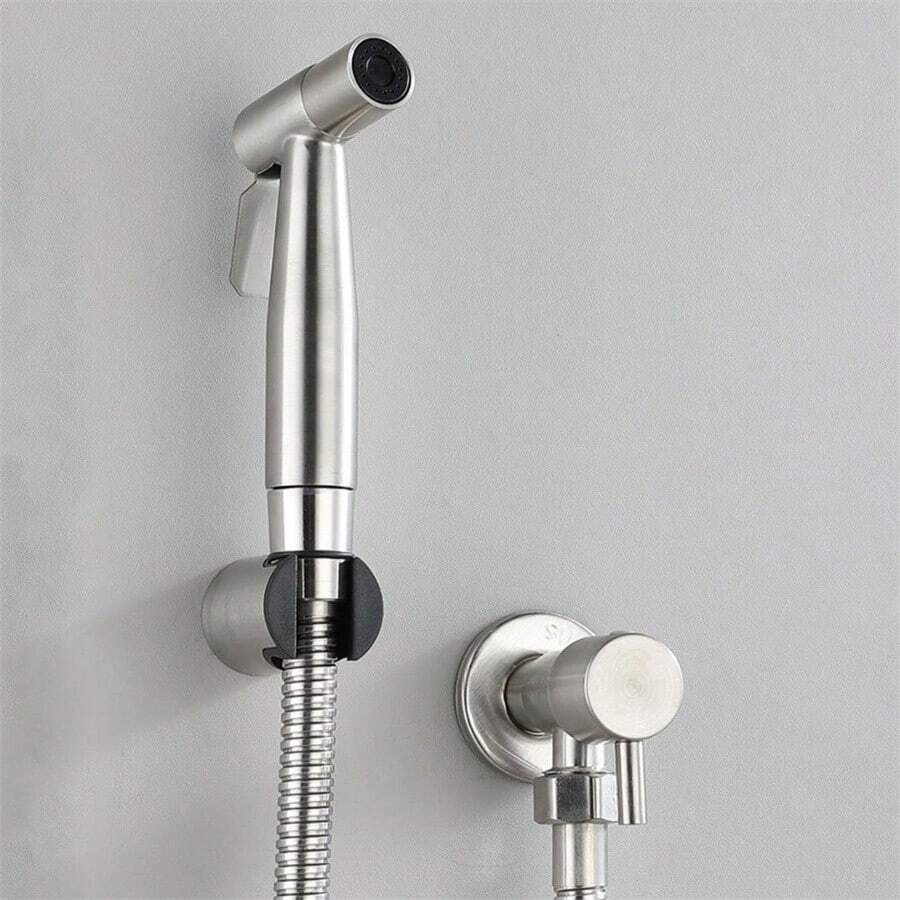Kit Ducha Higiênica Com Registro em Aço Escovado 304 Válvula Dupla Saída 1/2 Para Banheiro Cozinha Área De Serviço Lavabo Prata