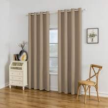 YSTYLE 2-Piece Interior Blackout Blinds, Thermal Bedroom Curtains With Rings, Soundproof Living Room Curtains, Thermal Insulating Curtain Cold And Warm - Brown - View 2