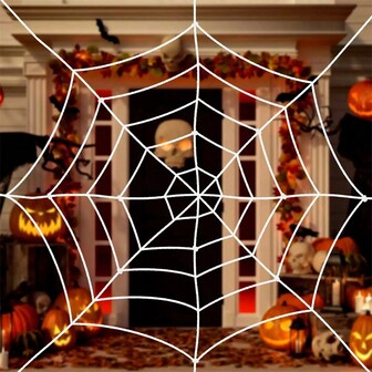 1pc Spiderweb 1.5m/2.5m Black & White Yarn Spider Web, Halloween Party Prank Decoration Prop Spider Web For Bar Haunted House