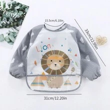 1 pieza Babero para alimentación de bebé con diseño de flamenco, impermeable, de manga larga, a rayas, reversible, de dibujos animados, unisex, para Navidad