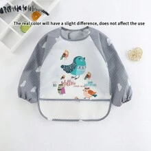 1 pieza Babero para alimentación de bebé con diseño de flamenco, impermeable, de manga larga, a rayas, reversible, de dibujos animados, unisex, para Navidad