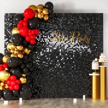 24/36Pcs Large Square Sequin Shimmer Backdrop Panels - Durable Plastic Material, Reusable, Easy To Assemble, Versatile Photo Backdrops For Birthday, Anniversary, Wedding, Graduation, Bachelorette Party, And Event Decorations - màu đen - Xem 7