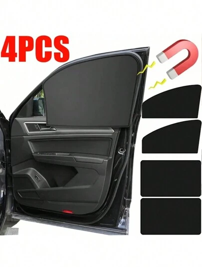 4قطع / مجموعة غطاء شمسي مغناطيسي لنافذة السيارة حماية من الأشعة فوق البنفسجية الصيف ستارة شبكية للنافذة الأمامية والخلفية للسيارة غطاء واقي ملحقات السيارة