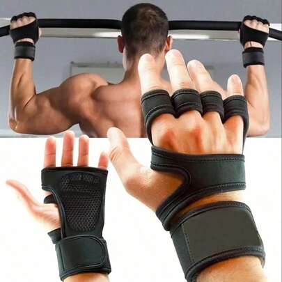 Unisex Half-Finger Sports Gloves For Weightlifting, Fitness, Gym, Bodybuilding, Dumbbell Exercises With Hook And Loop Fastener