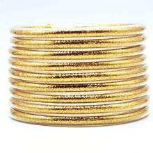 9 Stücke/Set glitzernde Jelly Armreifen für Frauen Armband, silbrige rosé-goldene Farben Armreife Armband