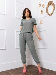 Women's Blouse And Pants Set - Gris - Ver 5