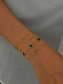 18K Gold Plated Stainless Steel Elegant Casual & Office Wear Adjustable Double-Layer Bracelet For Women