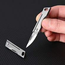 1pc 8.3cm Titanium Alloy Mini Folding Knife, D2 Steel Sharp Small Outdoor Keychain Utility Knife - Grey - View 8
