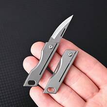 1pc 8.3cm Titanium Alloy Mini Folding Knife, D2 Steel Sharp Small Outdoor Keychain Utility Knife - Grey - View 3