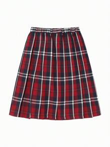 Balabala Girls' College Style Red Plaid Skirt - Red - View 5