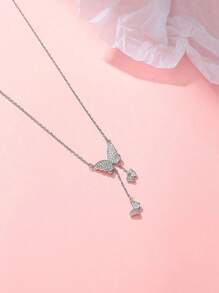 1pc Fashionable Silver Butterfly Tassel Necklace, Delicate Clavicle Chain, Pendant For Women's Daily Wear