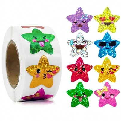 500pcs/Roll Holographic Star Stickers, Stationery Reward Stickers, Gift Decoration Labels,School Supplies,Back To School