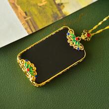 1 件天然黑宝石和平项链套装吊坠，黑宝石镀金镶嵌，金玉时尚首饰，时尚首饰，女士项链首饰，宝石项链，节日礼物，送给她的礼物。 - L - 查看 2