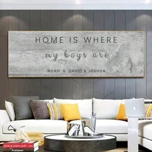 1pc Custom Family Name Poster, Personalized Wall Art Canvas Poster For Home Decor, Home Is Where My Boys Are, Canvas Prints For Living Room Bedroom Kitchen Office Decor, Perfect Gift And Decoration, Frameless Christmas Gift Mother's Day Gift