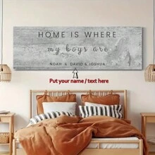 1pc Custom Family Name Poster, Personalized Wall Art Canvas Poster For Home Decor, Home Is Where My Boys Are, Canvas Prints For Living Room Bedroom Kitchen Office Decor, Perfect Gift And Decoration, Frameless Christmas Gift Mother's Day Gift