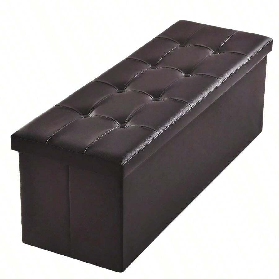 Camabel Folding Bed Storage Bench Cube 43 Inch Hold Up 700lbs Faux Leather Long Ottoman With Storage Foam Seat Footrest Padded Upholstered Stool For Bedroom Coffee Table Rectangular Brown BG406 - màu nâu - Xem 1