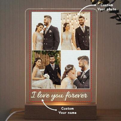1pc Custom Photo Collage Plaque - Personalized Picture Frame - Best Friends Valentine's Engagement Wedding Birthday Gift - Couple Gift,Personalized Acrylic Night Light With Photo & Text, Custom Photo Lamp, Personalized Photo Collage LED Light, Couple Picture Frame,  Bedroom Night Light, Birthday Gift, Couple Gift, Unique Wedding Gift, Anniversary Gift, Gift For Wife/Her/Girlfriend/Friend