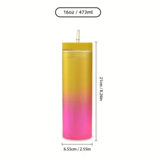 16oz/473ml Ombre Drinking Cup With Straw, Plastic Summer Water Bottle - Multicolor - View 3